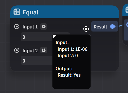 Rounded float value inside an Equal node.
